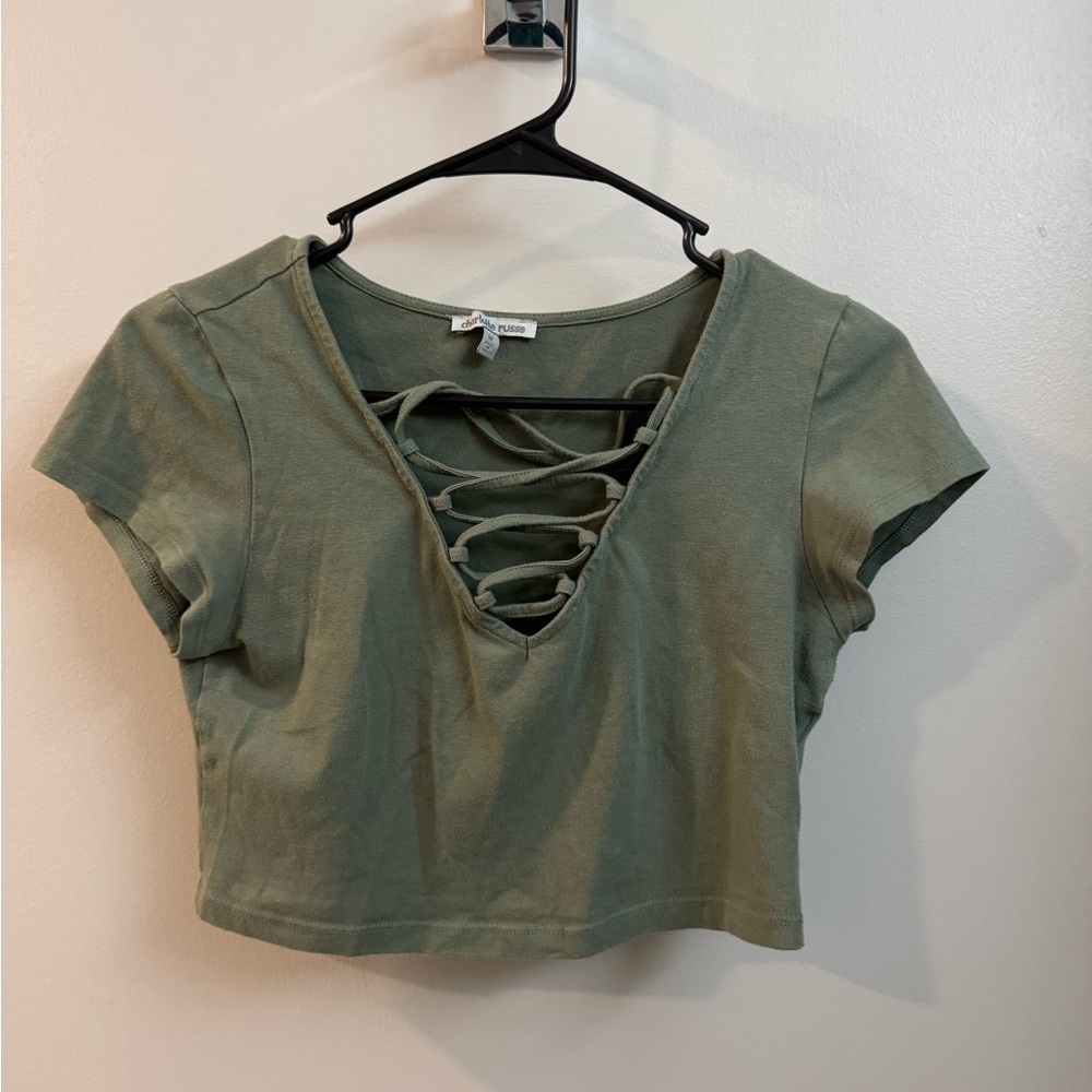 Green Lace-Up Crop Top